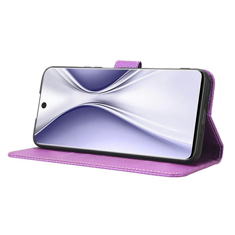 Magnetic Closure Cell Phone Cover For Honor X20 SE / Huawei nova 10z 4G, Diamond Texture PU Leather Stand Anti-fall Flip Wallet Phone Cover with Strap - Purple