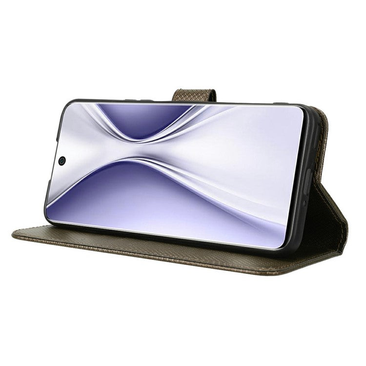 Magnetic Closure Cell Phone Cover For Honor X20 SE / Huawei nova 10z 4G, Diamond Texture PU Leather Stand Anti-fall Flip Wallet Phone Cover with Strap - Brown