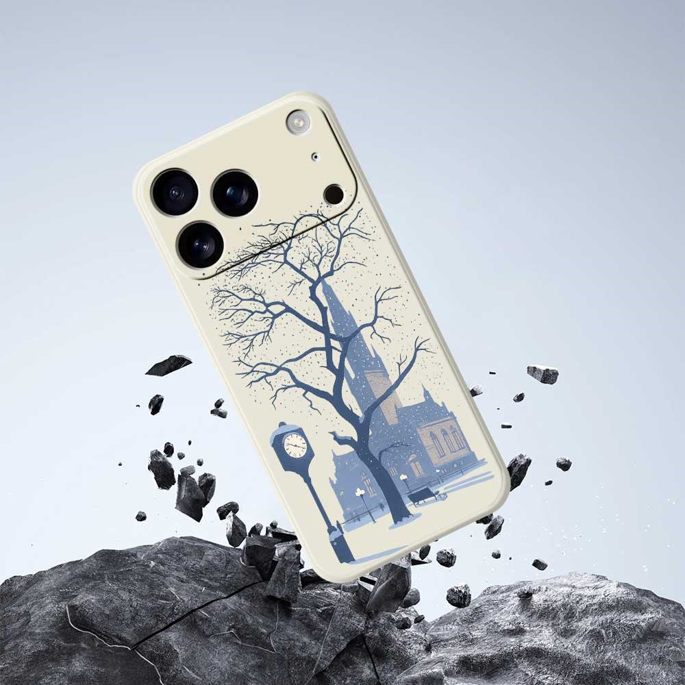 For iPhone 17 Pro Max Case Street Outside The Castle Pattern Printing Straight Edge TPU Phone Back Cover - Beige