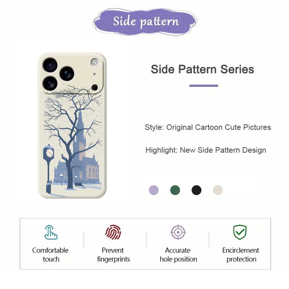 For iPhone 17 Pro Max Case Street Outside The Castle Pattern Printing Straight Edge TPU Phone Back Cover - Beige