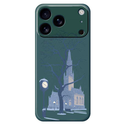 For iPhone 17 Pro Max Case Street Outside The Castle Pattern Printing Straight Edge TPU Phone Back Cover - Green