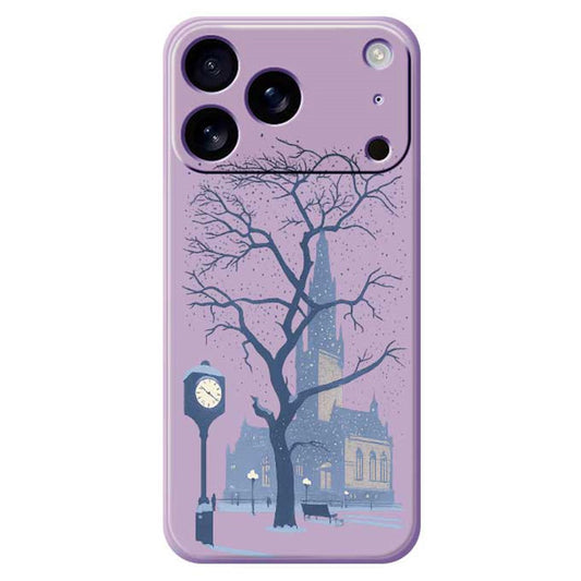 For iPhone 17 Pro Max Case Street Outside The Castle Pattern Printing Straight Edge TPU Phone Back Cover - Purple