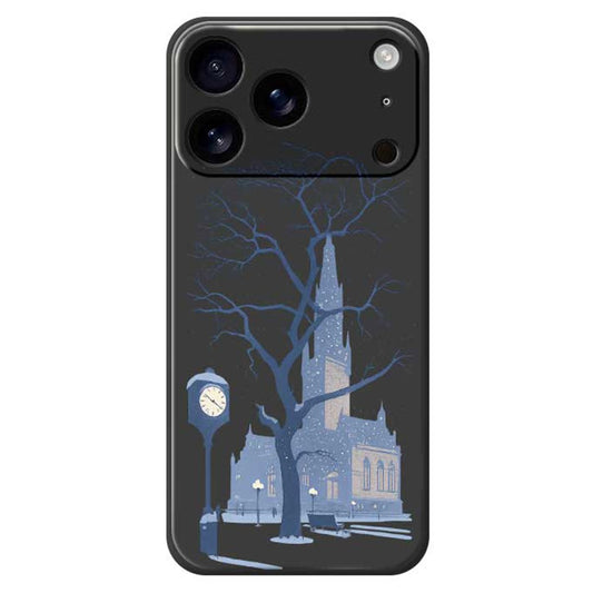 For iPhone 17 Pro Max Case Street Outside The Castle Pattern Printing Straight Edge TPU Phone Back Cover - Black