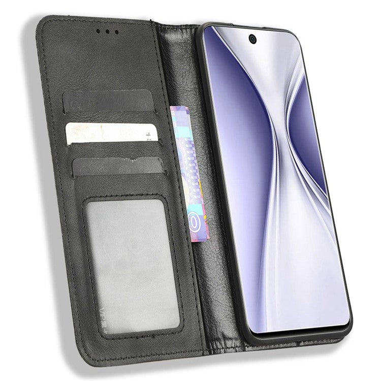 Retro Texture Imprinted Phone Case For Huawei nova 10z 4G / Honor X20 SE, PU Leather Wallet Stand Magnetic Auto-absorbed Anti-scratch Smartphone Cover - Black