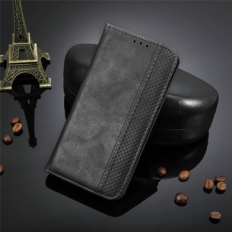 Retro Texture Imprinted Phone Case For Huawei nova 10z 4G / Honor X20 SE, PU Leather Wallet Stand Magnetic Auto-absorbed Anti-scratch Smartphone Cover - Black