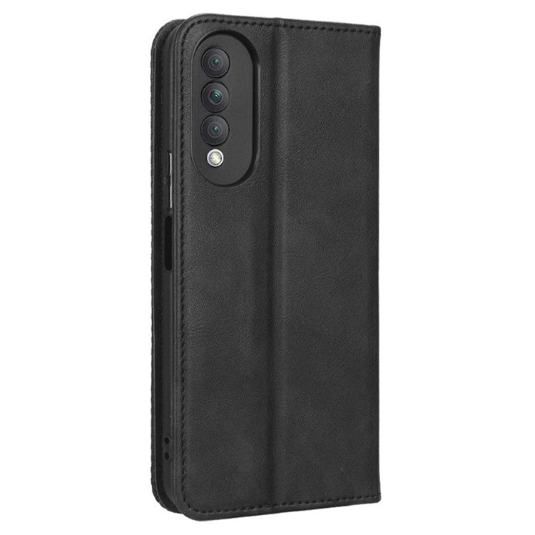 Retro Texture Imprinted Phone Case For Huawei nova 10z 4G / Honor X20 SE, PU Leather Wallet Stand Magnetic Auto-absorbed Anti-scratch Smartphone Cover - Black