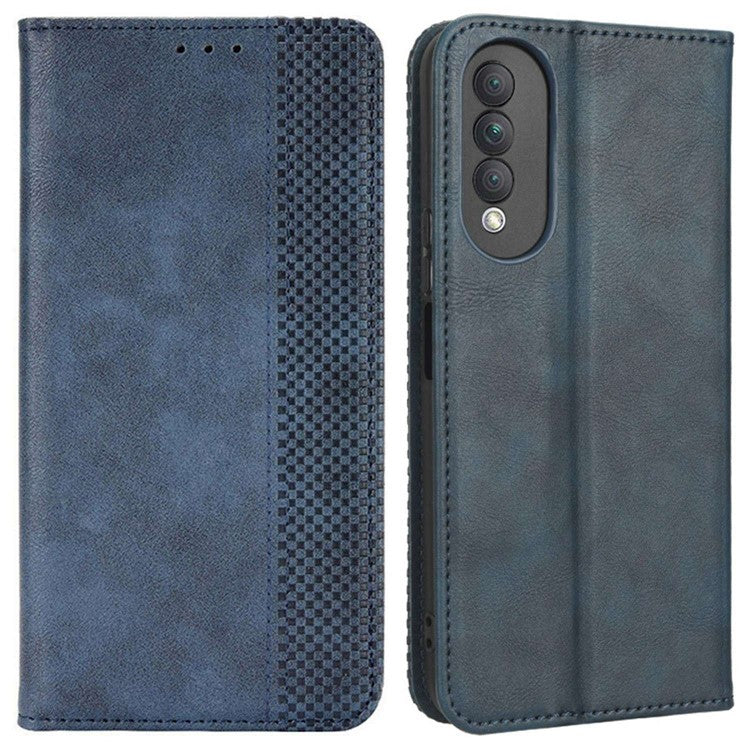 Retro Texture Imprinted Phone Case For Huawei nova 10z 4G / Honor X20 SE, PU Leather Wallet Stand Magnetic Auto-absorbed Anti-scratch Smartphone Cover - Blue