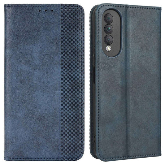 Retro Texture Imprinted Phone Case For Huawei nova 10z 4G / Honor X20 SE, PU Leather Wallet Stand Magnetic Auto-absorbed Anti-scratch Smartphone Cover - Blue
