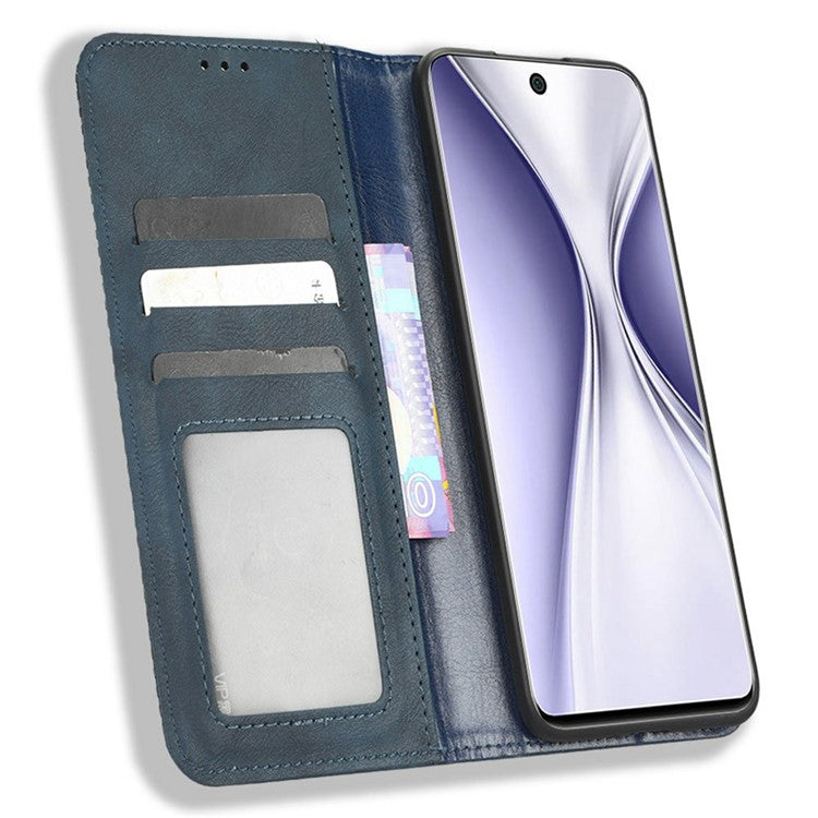 Retro Texture Imprinted Phone Case For Huawei nova 10z 4G / Honor X20 SE, PU Leather Wallet Stand Magnetic Auto-absorbed Anti-scratch Smartphone Cover - Blue
