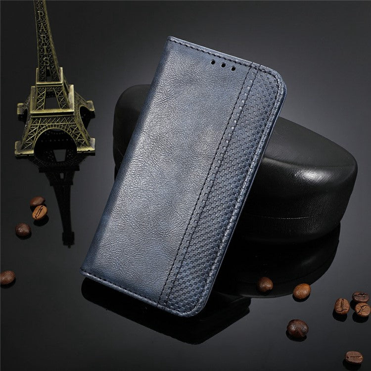 Retro Texture Imprinted Phone Case For Huawei nova 10z 4G / Honor X20 SE, PU Leather Wallet Stand Magnetic Auto-absorbed Anti-scratch Smartphone Cover - Blue