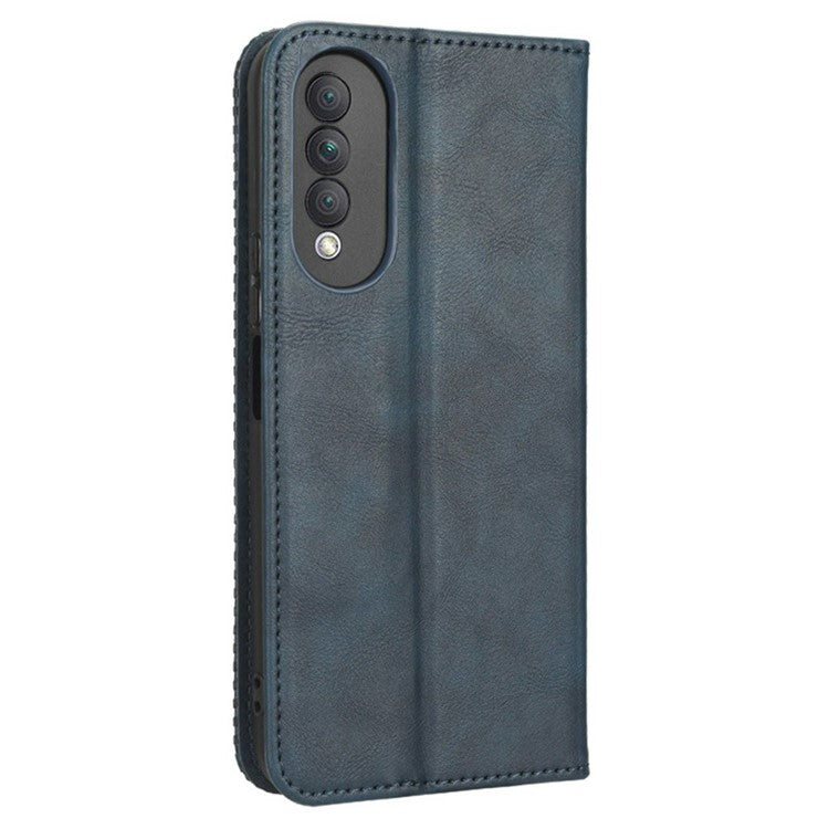 Retro Texture Imprinted Phone Case For Huawei nova 10z 4G / Honor X20 SE, PU Leather Wallet Stand Magnetic Auto-absorbed Anti-scratch Smartphone Cover - Blue