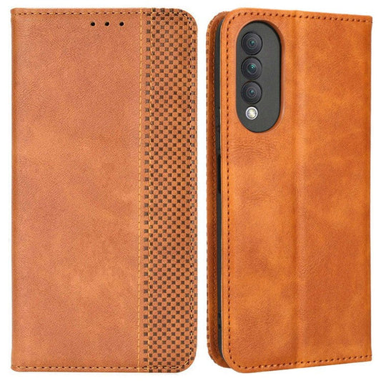 Retro Texture Imprinted Phone Case For Huawei nova 10z 4G / Honor X20 SE, PU Leather Wallet Stand Magnetic Auto-absorbed Anti-scratch Smartphone Cover - Brown