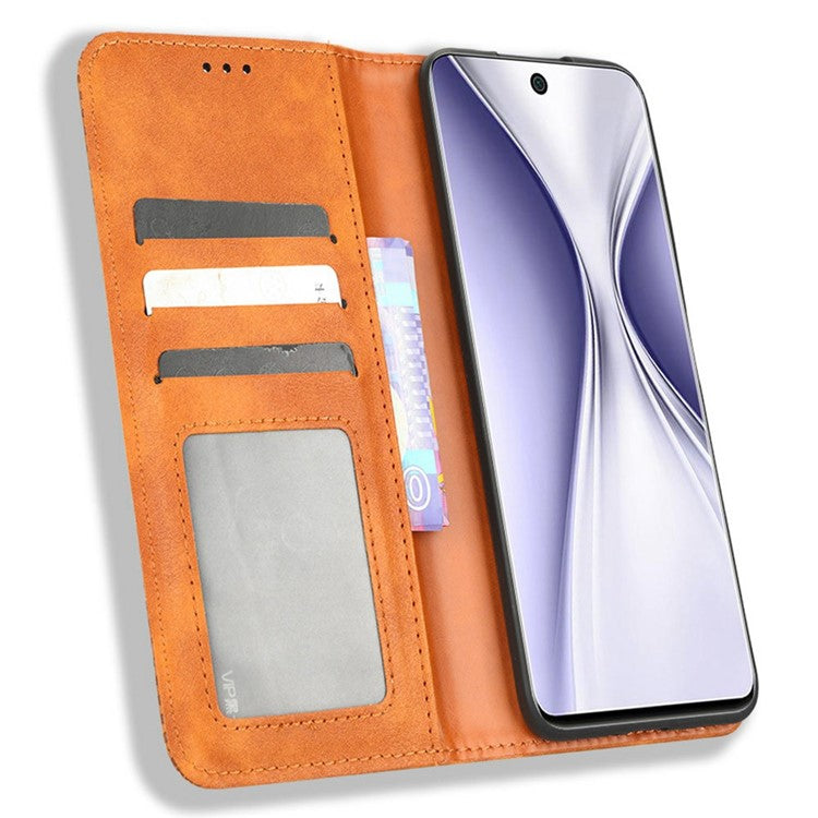 Retro Texture Imprinted Phone Case For Huawei nova 10z 4G / Honor X20 SE, PU Leather Wallet Stand Magnetic Auto-absorbed Anti-scratch Smartphone Cover - Brown
