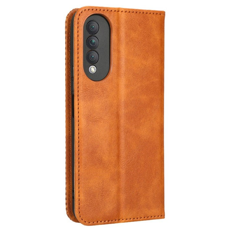 Retro Texture Imprinted Phone Case For Huawei nova 10z 4G / Honor X20 SE, PU Leather Wallet Stand Magnetic Auto-absorbed Anti-scratch Smartphone Cover - Brown