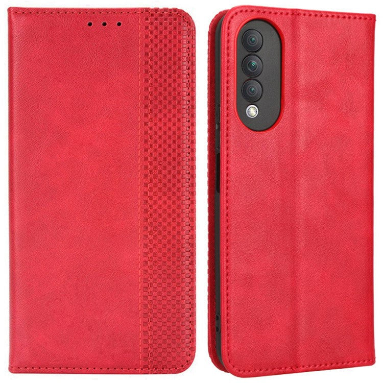 Retro Texture Imprinted Phone Case For Huawei nova 10z 4G / Honor X20 SE, PU Leather Wallet Stand Magnetic Auto-absorbed Anti-scratch Smartphone Cover - Red
