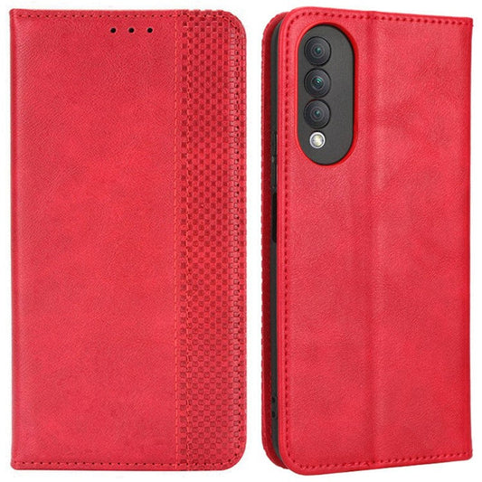 Retro Texture Imprinted Phone Case For Huawei nova 10z 4G / Honor X20 SE, PU Leather Wallet Stand Magnetic Auto-absorbed Anti-scratch Smartphone Cover - Red