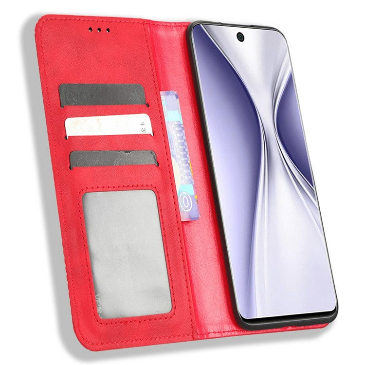 Retro Texture Imprinted Phone Case For Huawei nova 10z 4G / Honor X20 SE, PU Leather Wallet Stand Magnetic Auto-absorbed Anti-scratch Smartphone Cover - Red