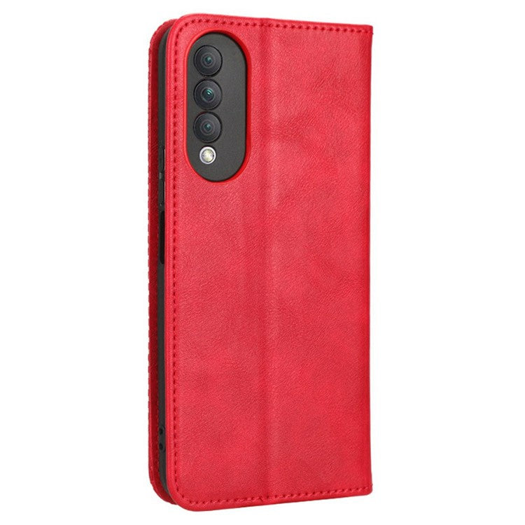 Retro Texture Imprinted Phone Case For Huawei nova 10z 4G / Honor X20 SE, PU Leather Wallet Stand Magnetic Auto-absorbed Anti-scratch Smartphone Cover - Red