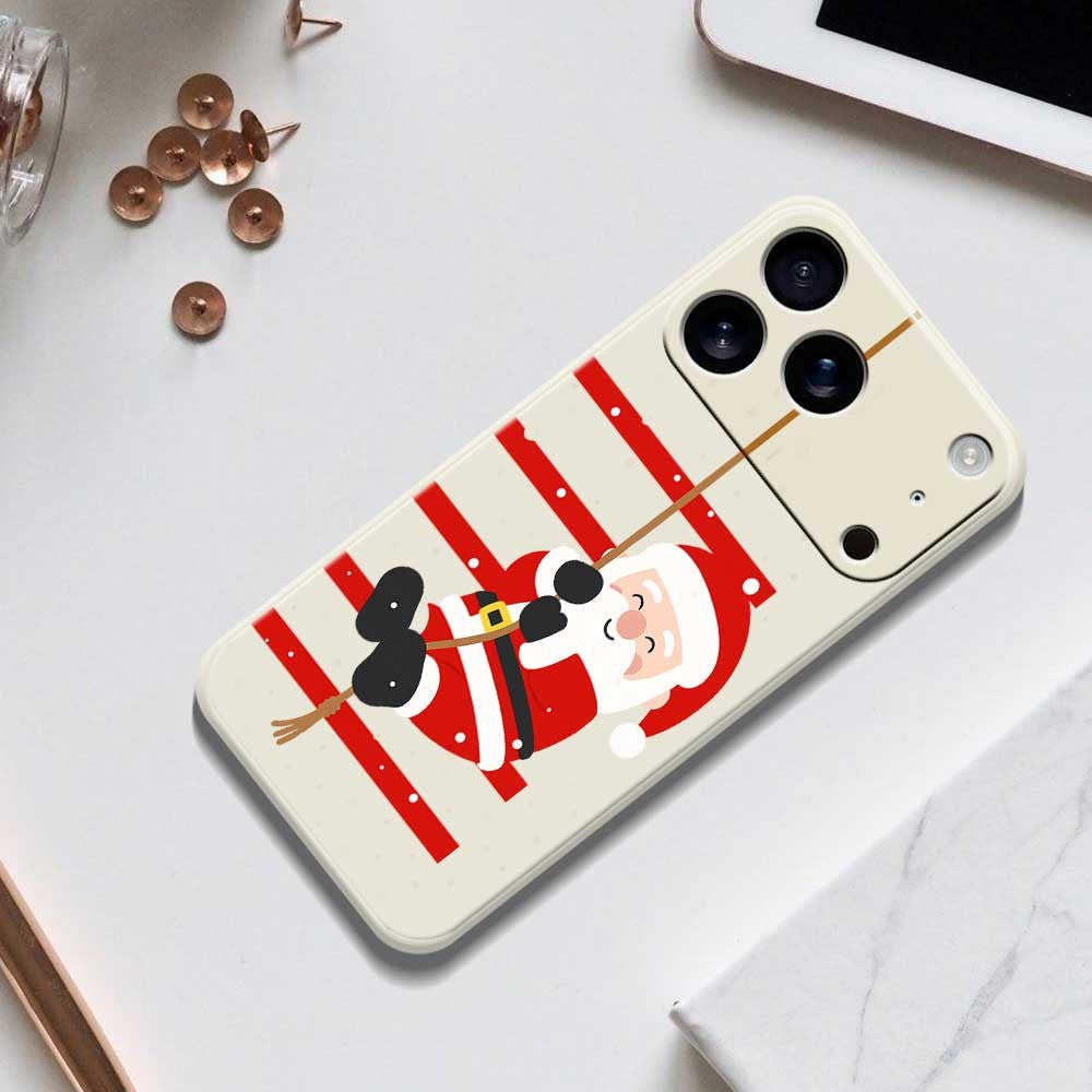 For iPhone 17 Pro Max Case Santa Claus Pattern Printing Straight Edge TPU Phone Back Cover - Beige