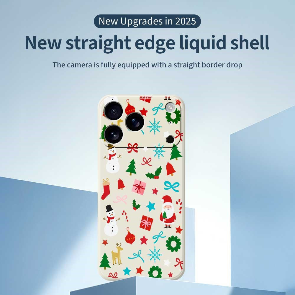 For iPhone 17 Pro Max Case Christmas Decorations Pattern Printing Straight Edge TPU Phone Back Cover - Beige