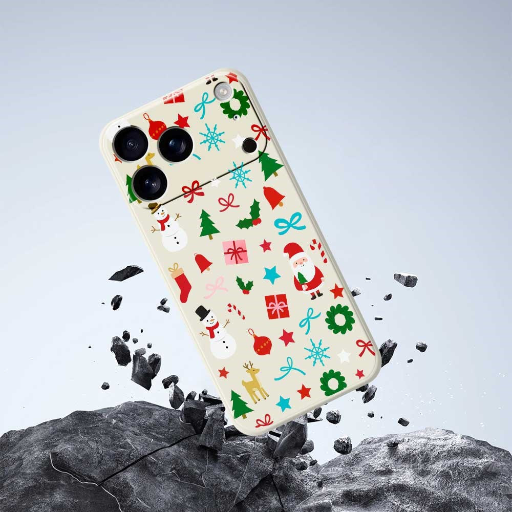 For iPhone 17 Pro Max Case Christmas Decorations Pattern Printing Straight Edge TPU Phone Back Cover - Beige