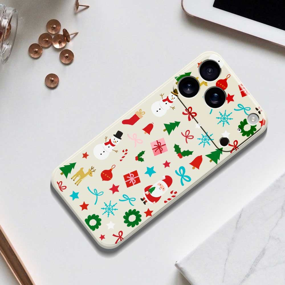 For iPhone 17 Pro Max Case Christmas Decorations Pattern Printing Straight Edge TPU Phone Back Cover - Beige