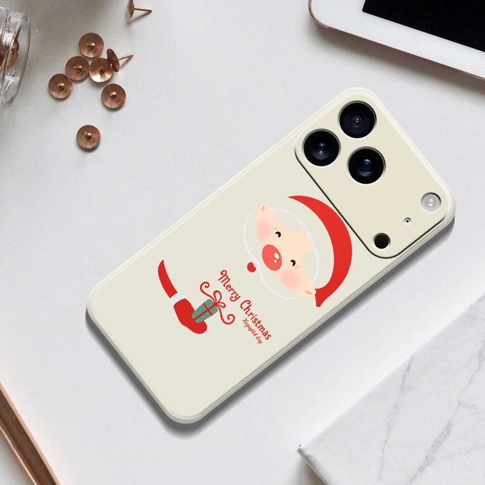 For iPhone 17 Pro Max Case Santa Claus Gift Pattern Printing Straight Edge TPU Phone Back Cover - Black
