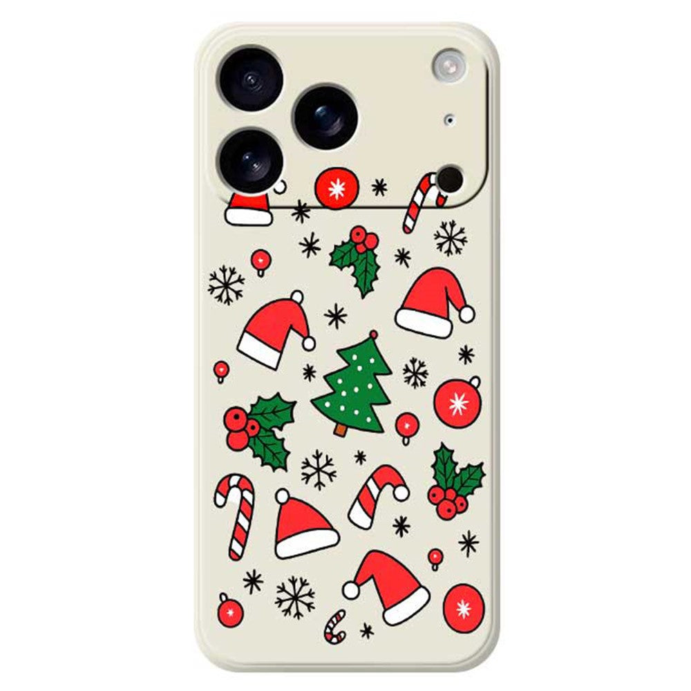 For iPhone 17 Pro Max Case Santa Hats and Canes Pattern Printing Straight Edge TPU Phone Back Cover - Beige