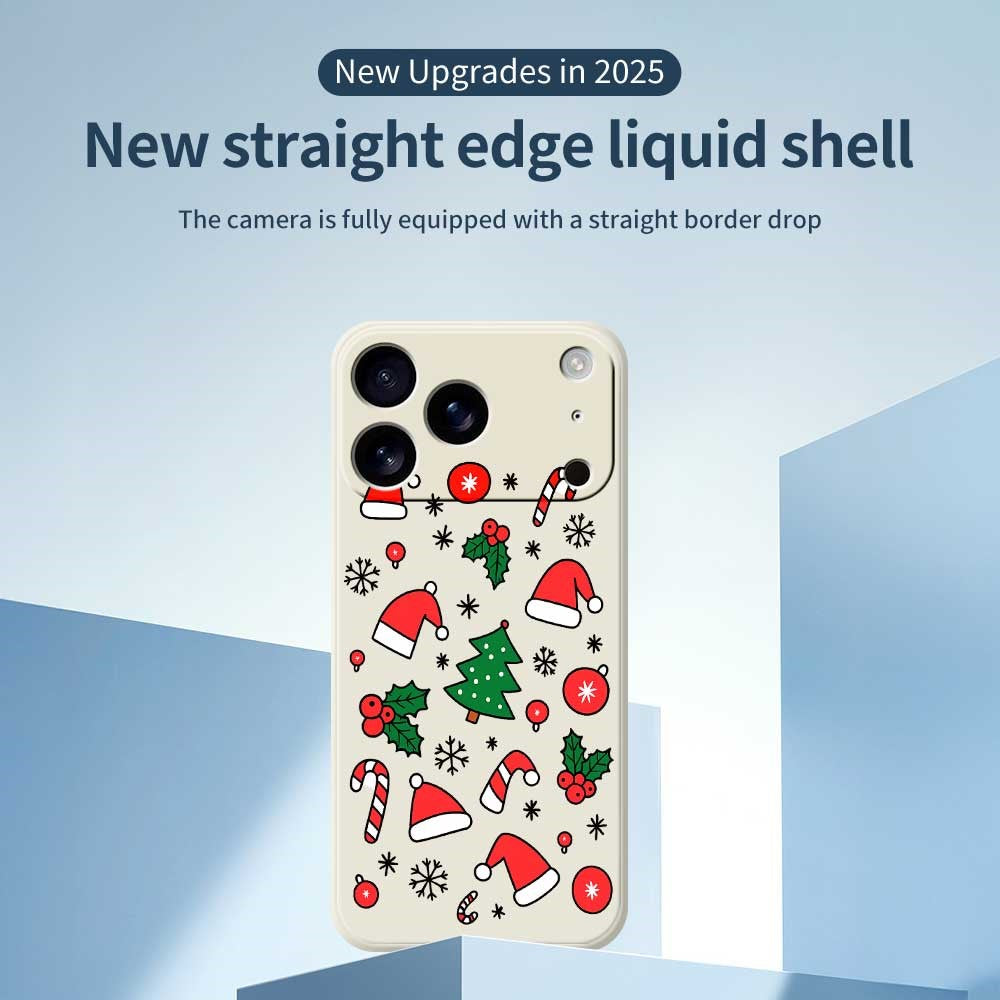 For iPhone 17 Pro Max Case Santa Hats and Canes Pattern Printing Straight Edge TPU Phone Back Cover - Black