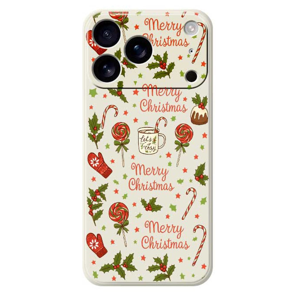 For iPhone 17 Pro Max Case Christmas Candy Gloves Pattern Printing Straight Edge TPU Phone Back Cover - Beige
