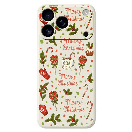 For iPhone 17 Pro Max Case Christmas Candy Gloves Pattern Printing Straight Edge TPU Phone Back Cover - Beige