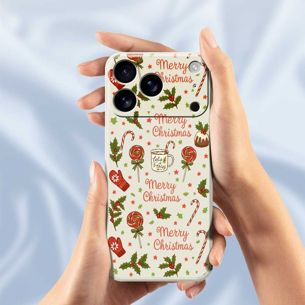 For iPhone 17 Pro Max Case Christmas Candy Gloves Pattern Printing Straight Edge TPU Phone Back Cover - Green