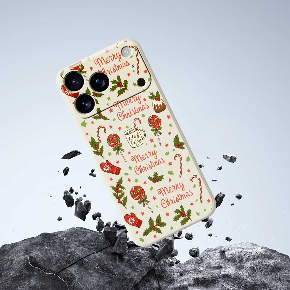 For iPhone 17 Pro Max Case Christmas Candy Gloves Pattern Printing Straight Edge TPU Phone Back Cover - Purple