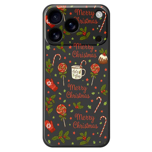 For iPhone 17 Pro Max Case Christmas Candy Gloves Pattern Printing Straight Edge TPU Phone Back Cover - Black