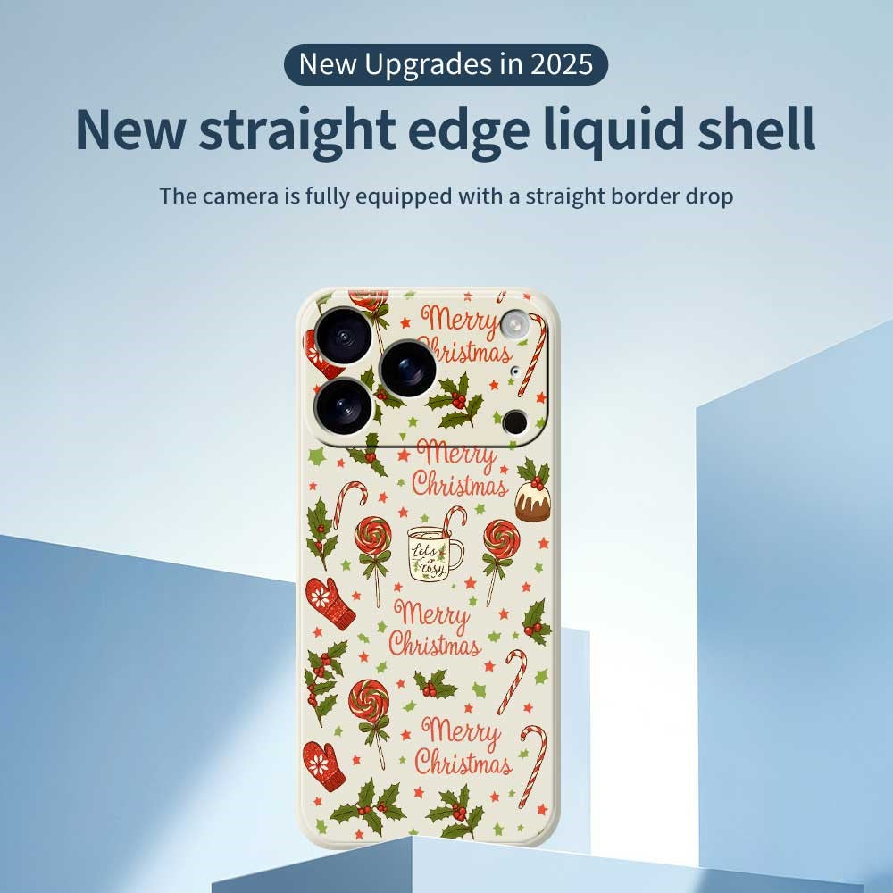 For iPhone 17 Pro Max Case Christmas Candy Gloves Pattern Printing Straight Edge TPU Phone Back Cover - Black