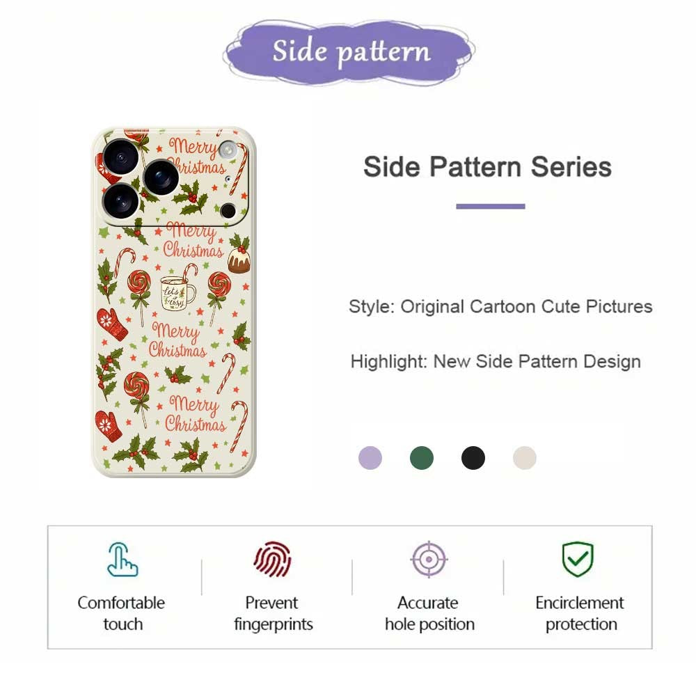 For iPhone 17 Pro Max Case Christmas Candy Gloves Pattern Printing Straight Edge TPU Phone Back Cover - Black