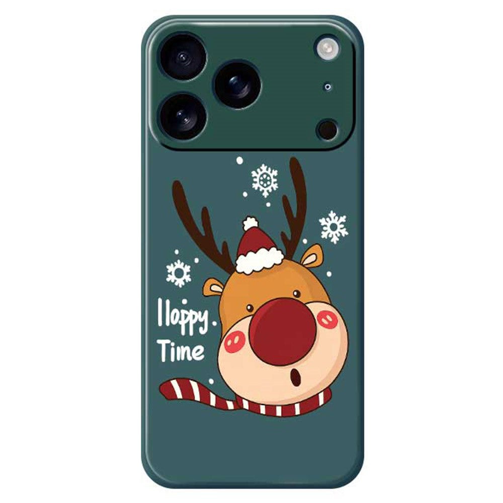 For iPhone 17 Pro Max Case Snowflake Deer Head Pattern Printing Straight Edge TPU Phone Back Cover - Green