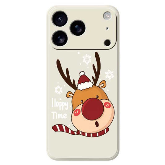 For iPhone 17 Pro Max Case Snowflake Deer Head Pattern Printing Straight Edge TPU Phone Back Cover - Beige