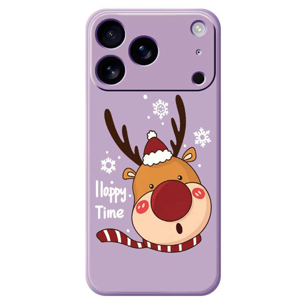 For iPhone 17 Pro Max Case Snowflake Deer Head Pattern Printing Straight Edge TPU Phone Back Cover - Purple