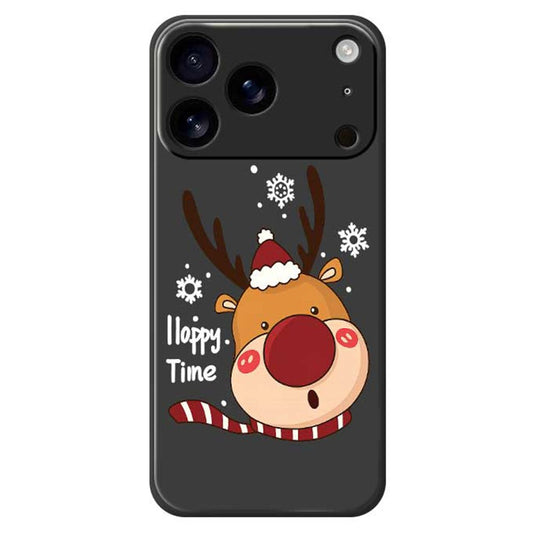 For iPhone 17 Pro Max Case Snowflake Deer Head Pattern Printing Straight Edge TPU Phone Back Cover - Black