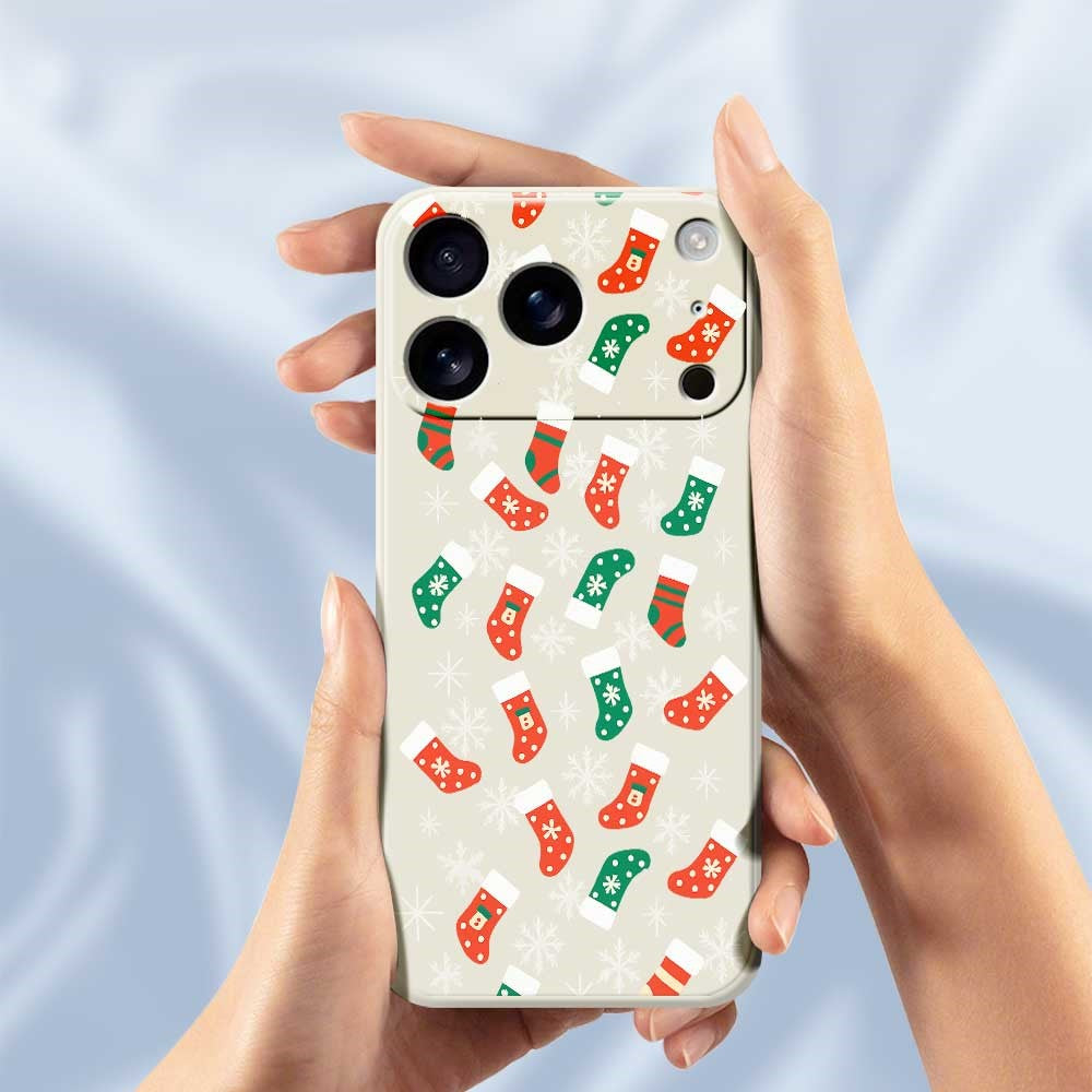 For iPhone 17 Pro Max Case Snowflake Socks Pattern Printing Straight Edge TPU Phone Back Cover - Beige