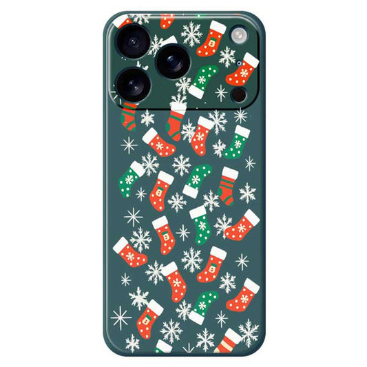For iPhone 17 Pro Max Case Snowflake Socks Pattern Printing Straight Edge TPU Phone Back Cover - Green
