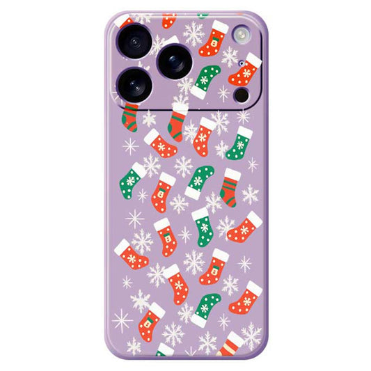For iPhone 17 Pro Max Case Snowflake Socks Pattern Printing Straight Edge TPU Phone Back Cover - Purple