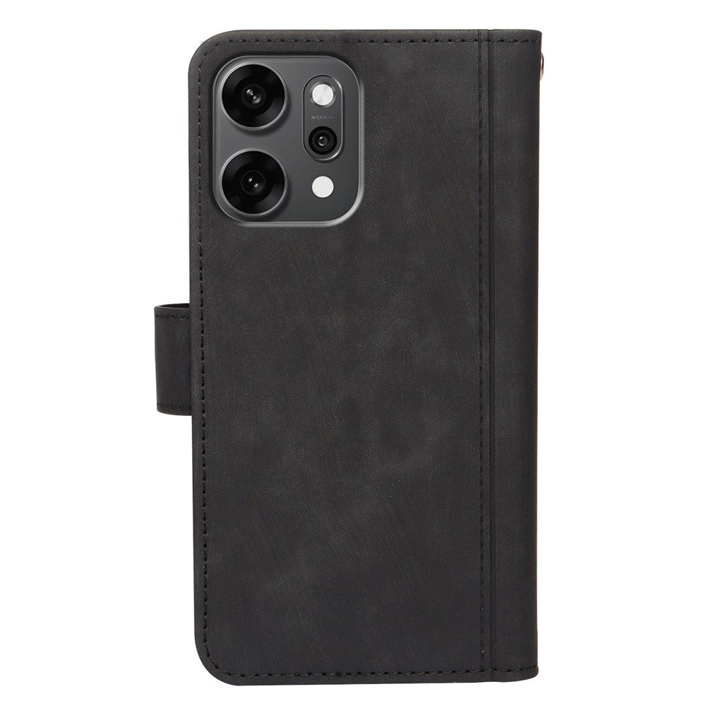 For Oppo Reno14 Pro 5G (Global) Leather Case Line Pattern Wallet Phone Cover with 9 Card Slots - Black