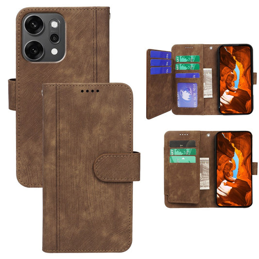 For Oppo Reno14 Pro 5G (Global) Leather Case Line Pattern Wallet Phone Cover with 9 Card Slots - Brown