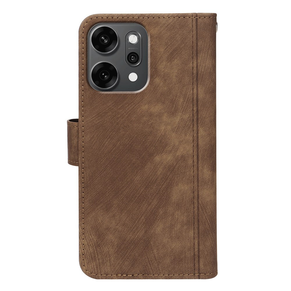 For Oppo Reno14 Pro 5G (Global) Leather Case Line Pattern Wallet Phone Cover with 9 Card Slots - Brown