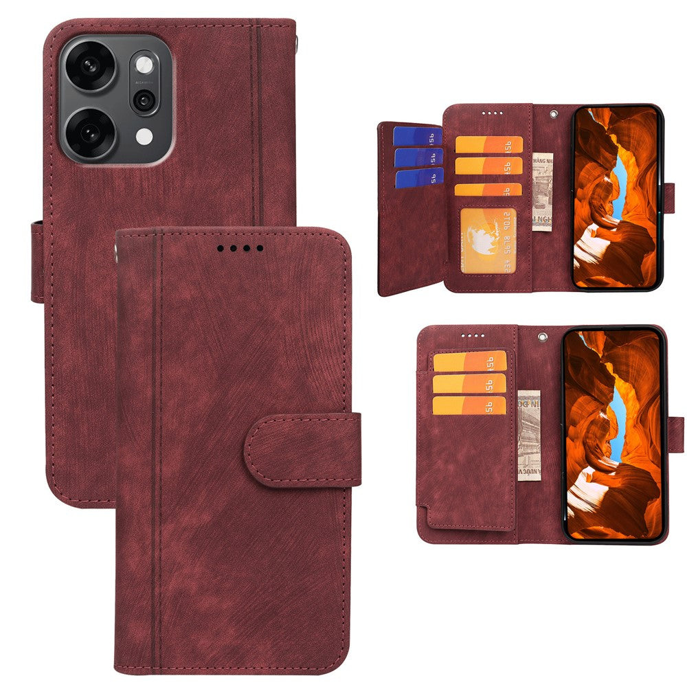 For Oppo Reno14 Pro 5G (Global) Leather Case Line Pattern Wallet Phone Cover with 9 Card Slots - Red