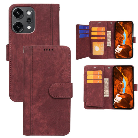 For Oppo Reno14 Pro 5G (Global) Leather Case Line Pattern Wallet Phone Cover with 9 Card Slots - Red