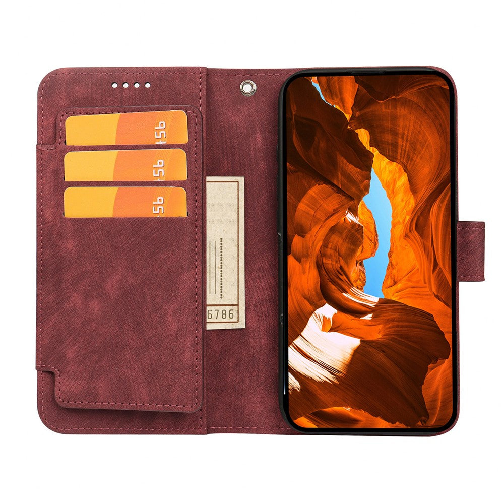 For Oppo Reno14 Pro 5G (Global) Leather Case Line Pattern Wallet Phone Cover with 9 Card Slots - Red