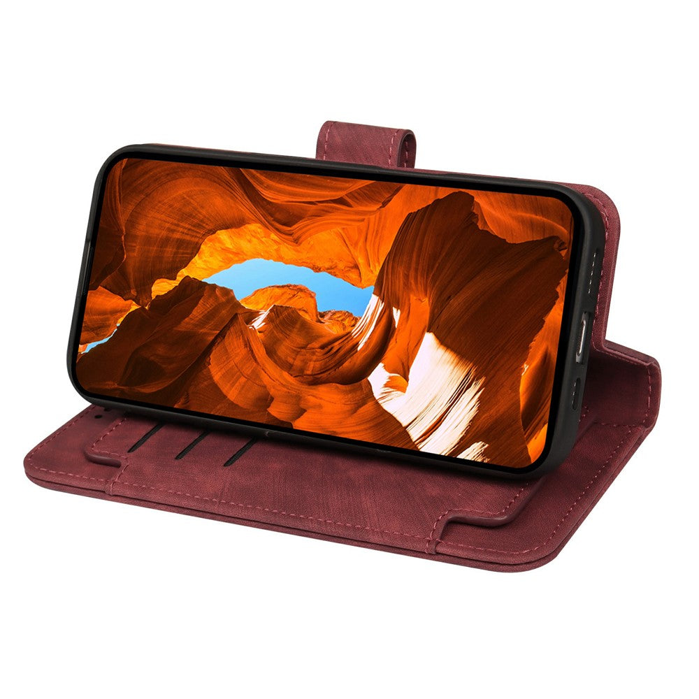 For Oppo Reno14 Pro 5G (Global) Leather Case Line Pattern Wallet Phone Cover with 9 Card Slots - Red